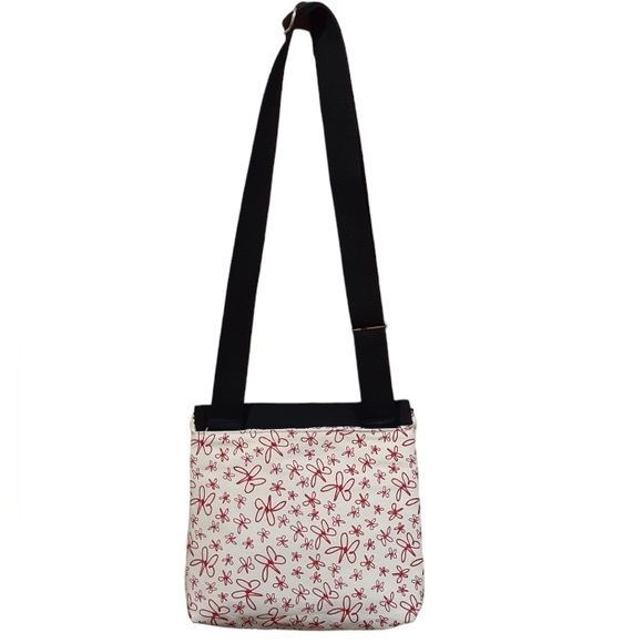 LivLo Designs Women's Messenger Crossbody Lined Bag Black White Red Ditsy Floral - Picture 3 of 7